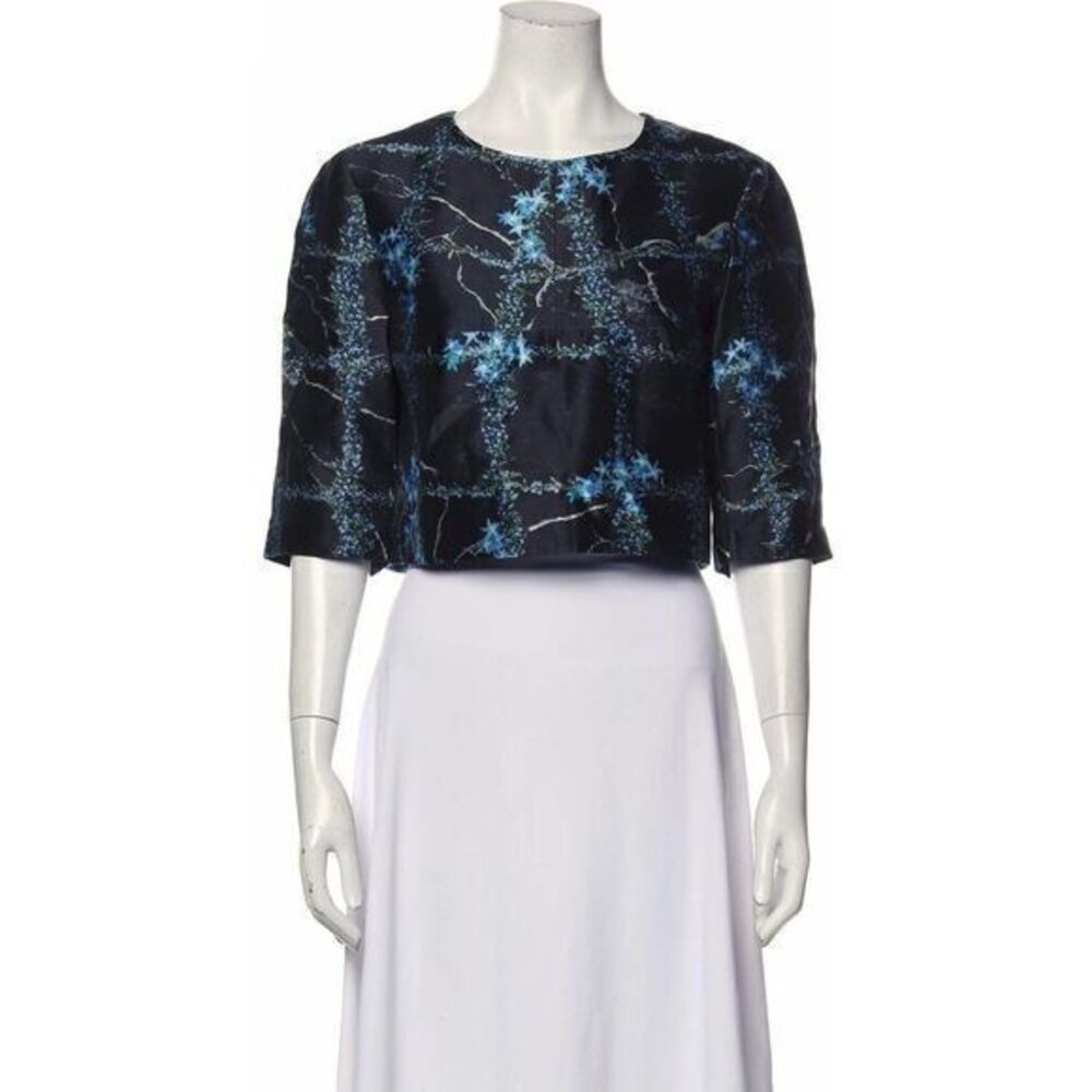 TIBI Black Silk Printed Crop Top US 6